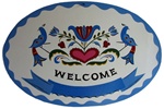 Classic Distelfinks with Tulips, Hearts and Name Banner in the Blues color scheme