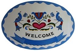 Classic Distelfinks with Tulips, Hearts and Name Banner in the Blues color scheme