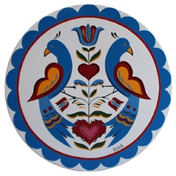 Two Large Distelfinks, Hearts and Trinity of Tulips in the Blues color scheme